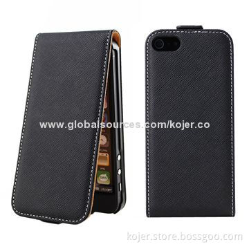 Leather Flip Mobile Phone Cases for iPhone 5 with Plastic Shell Inside